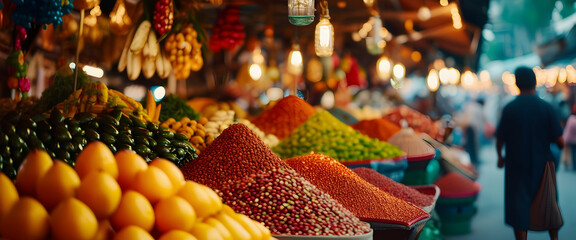a market with lots of fruit and vegetables - Powered by Adobe