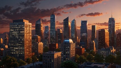 Obraz premium Soft glow of a city skyline