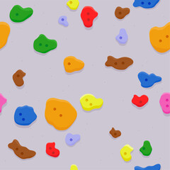 Seamless pattern background of climbing wall. Indoor bouldering rock climbing wall at the sports training gym. Background with holds and climbing grips. Vector illustration