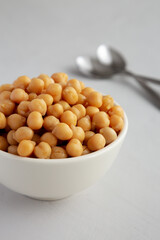 Homemade Preserved Chickpeas in a Bowl, side view.