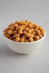 Homemade Preserved Chickpeas in a Bowl, side view.