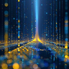 Obraz premium Blue and yellow glowing data lake particles form a futuristic digital space.