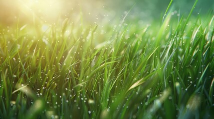 Obraz premium Blades of grass in a meadow softly swaying in the breeze, realistic focus on the textures and play of light