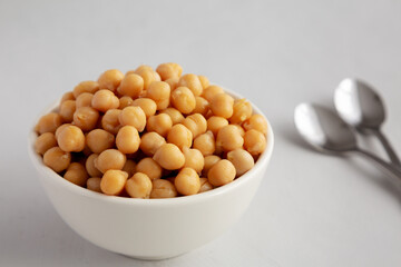 Homemade Preserved Chickpeas in a Bowl, side view.