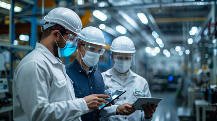 The chemicals factory, wear clothing that is tight and tight, Ready to wear a hygienic mask.