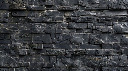 Detailed image showing the intricate patterns and texture of a black stone wall, ideal for a background
