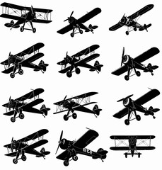 a bunch of different types of planes flying in the sky