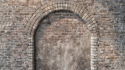 Closed Brick Arch on an Old Stone Wall, atmosphere of a historical building or ruins