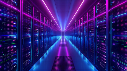 Fototapeta premium A neon colored tunnel with blue and pink lights 