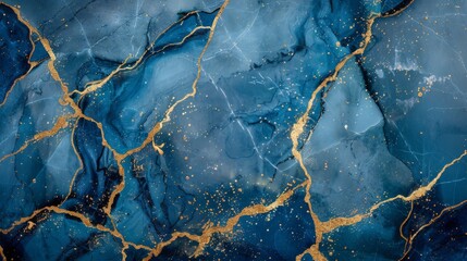 A luxurious blue and gold marble texture with intricate golden veins, often used for backgrounds,...