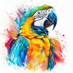 Obraz premium draft sketch of a parrot, place all features in the middle,use many colors, spray paint graffiti style, brush strokes, isolated white background