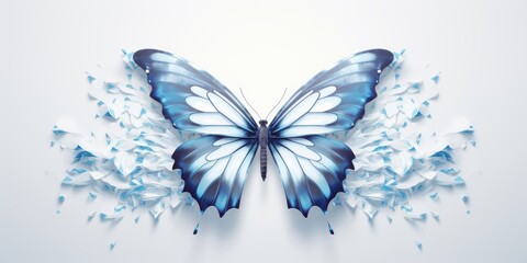 A blue butterfly with outspread wings.