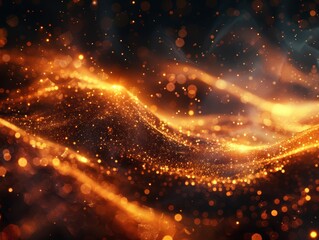 Abstract bokeh background of golden glowing particles.