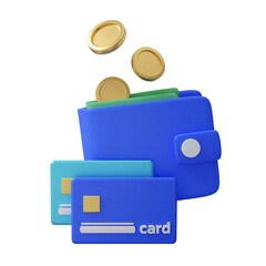 3d icon of a card with money and a purse for business illustration