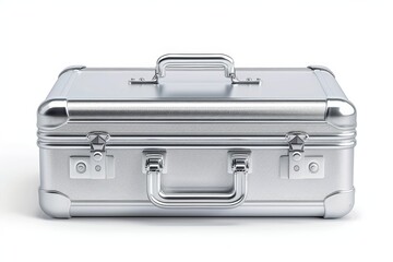 Aluminum briefcase isolated on white