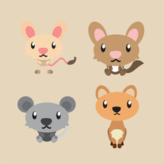 Cute Illustration of Jerboa Mice, Quolls, Mouse and Vicunas