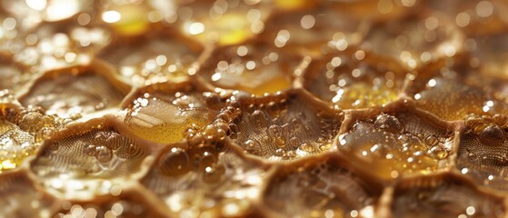 Close Up of a Honeycomb With Drops of Water