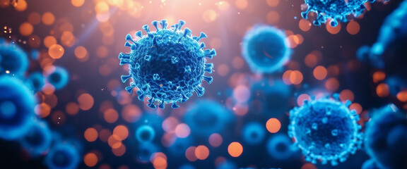 High definition representation of blue virus cells in a floating, microscopic environment