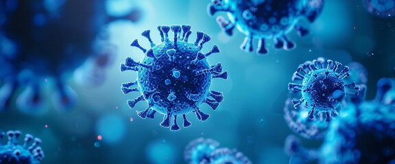 High definition representation of blue virus cells in a floating, microscopic environment