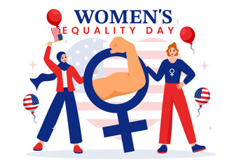 Vector Illustration for Women's Equality Day in the United States on August 26, featuring Women Rights History Month and the American Flag Background