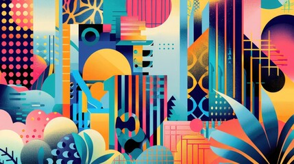 Geometric patterns cascading in a waterfall of shapes and colors.