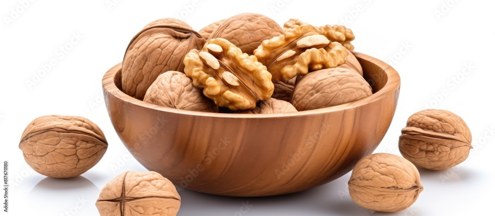 Aufkleber A top view of a bowl of walnuts isolated on a white background providing copy space for adding text or images to the image