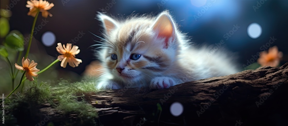Poster The adorable kitten is lost in its own dream world completely captivated by something unknown as shown in the copy space image