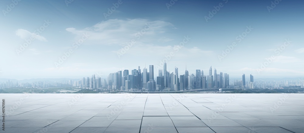 Aufkleber A panoramic view of the skyline and buildings with an empty square on the ground Includes copy space image