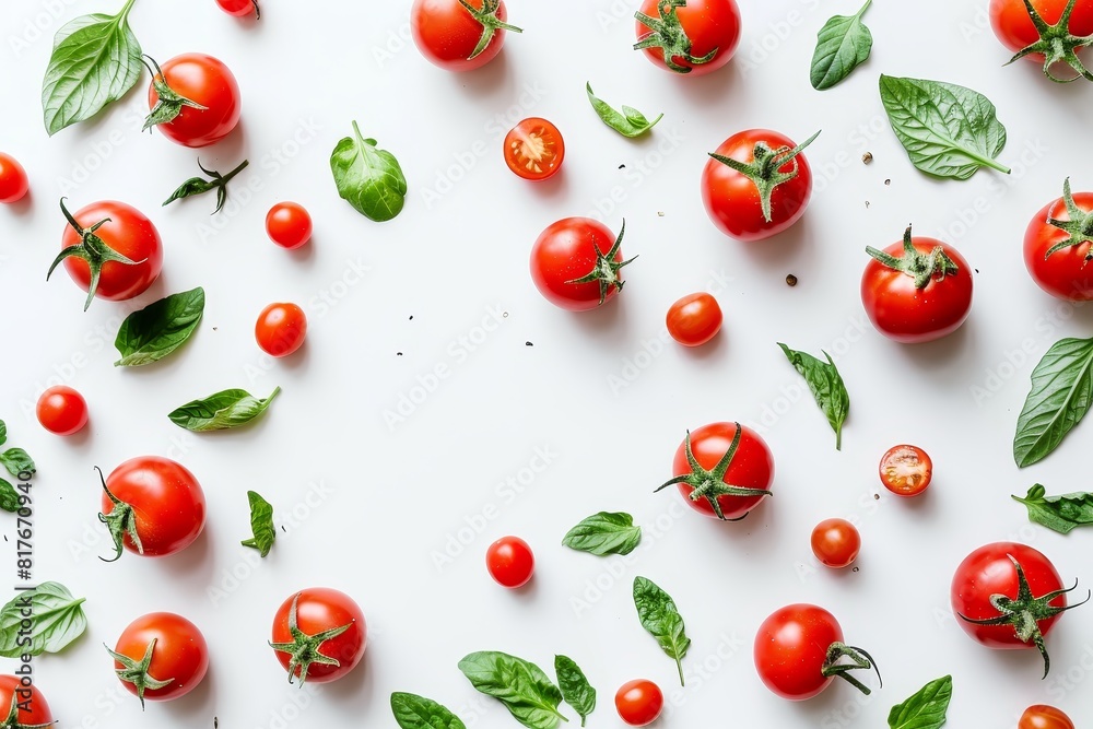 Canvas Prints Tomatoes Banner, red tomato and basil, AI generated