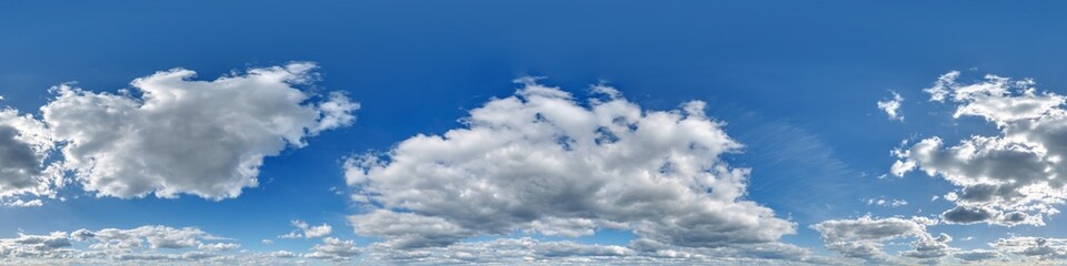 blue sky in 360 hdri panorama in equirectangular format with zenith and clouds and sun for use in...