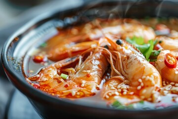 Asian shrimp soup in bowl