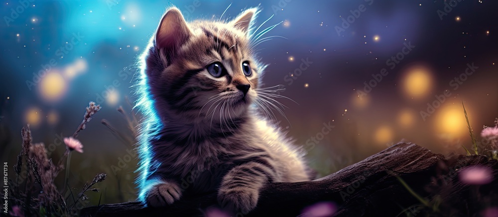 Poster The adorable kitten is lost in its own dream world completely captivated by something unknown as shown in the copy space image