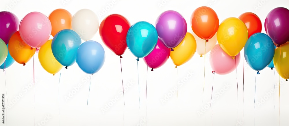 Poster A vibrant array of balloons with various colors set against a clean white background providing ample space for adding text or images