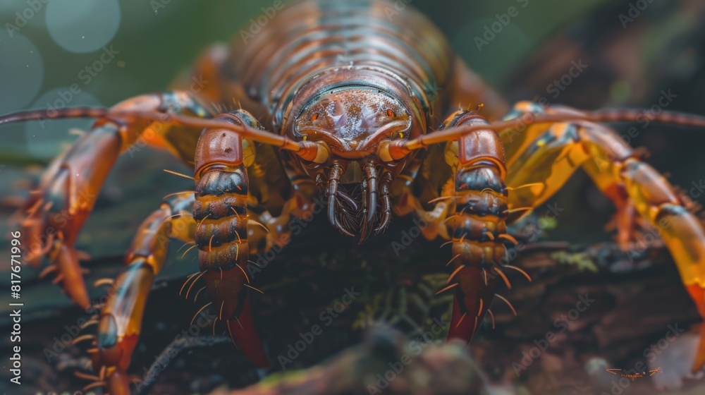 Poster Detailed view of a large insect on a tree branch, suitable for nature and wildlife concepts