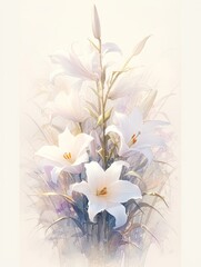 Obraz premium Lily flower, drawn with watercolor paints, bright colors, rough 2D animation, children's book illustration, isolated on white background