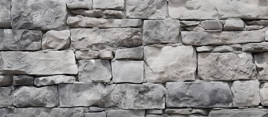 The gray stucco background of the facade showcases the texture of an old stone wall created with cement plaster walls A copy space image