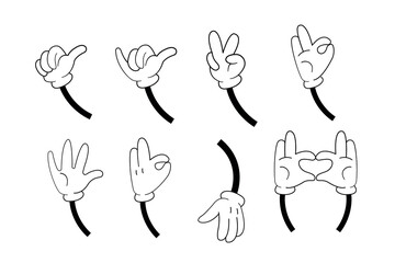 Y2K aesthetics, retro cartoon mascot characters hands. Old animation body elements. Vintage style set for logo.