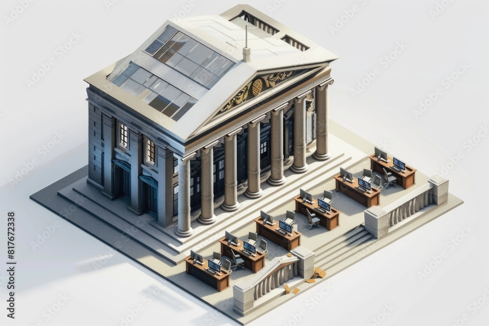 Poster Detailed model of a building with columns and a roof. Ideal for architectural design projects