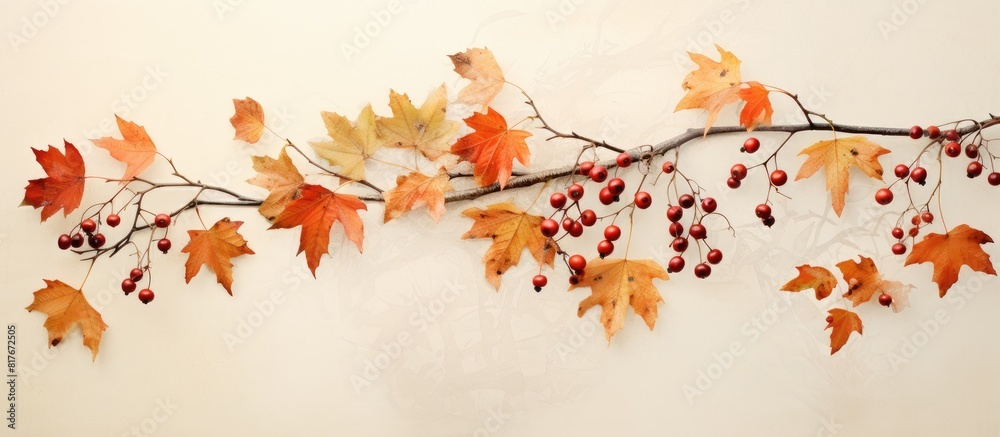 Aufkleber autumn leaves and berries form a frame with a centered inscription copy space image