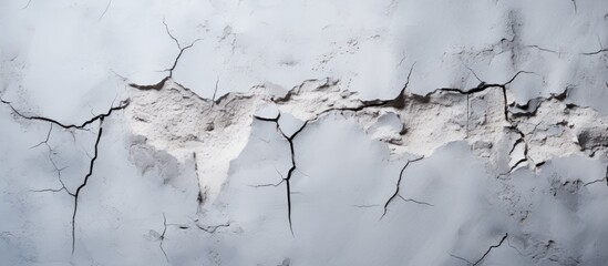 A close up shot of a large deep crack on an old concrete wall with ample copy space for additional content or graphics