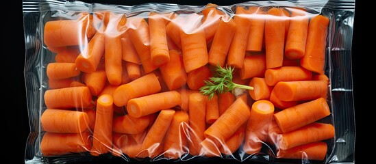 Carrots cut into pieces neatly packed in a vacuum sealed package leaving room for additional images or text