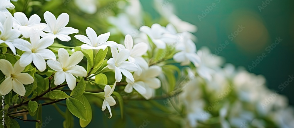 Poster A close up view of jasmine flowers in a garden with ample copy space for additional elements