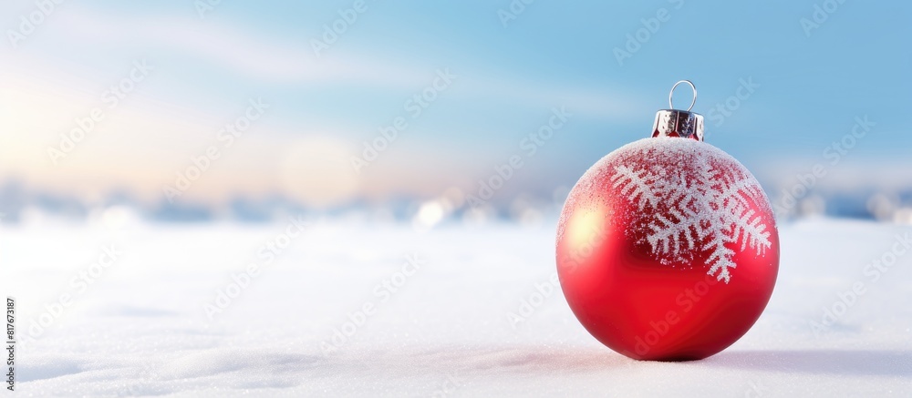 Aufkleber close up of a colorful christmas decoration on snow with ample copy space image