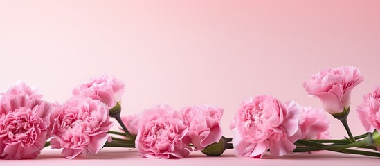 A copy space image featuring pink carnation flowers on a pink background