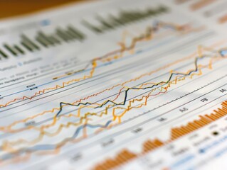 A printed chart with line graphs depicting market fluctuations, suitable for presentations on financial planning and asset management