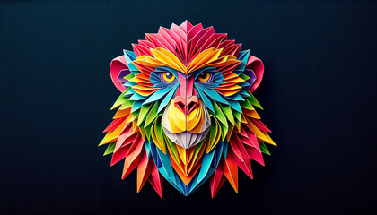Fototapeta premium Colorful Origami Monkey with Intricate Paper Folds and Vibrant Hues on Dark Background