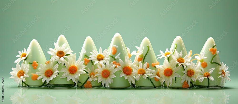 Poster a festive copy space image of easter themed candy corn arranged in vibrant flower patterns against a