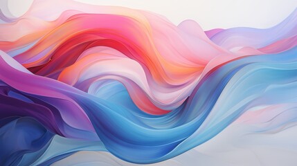 The image is a colorful abstract painting. It has a light blue background with swirls of pink, purple, and orange. The painting has a soft, dreamy feel to it.