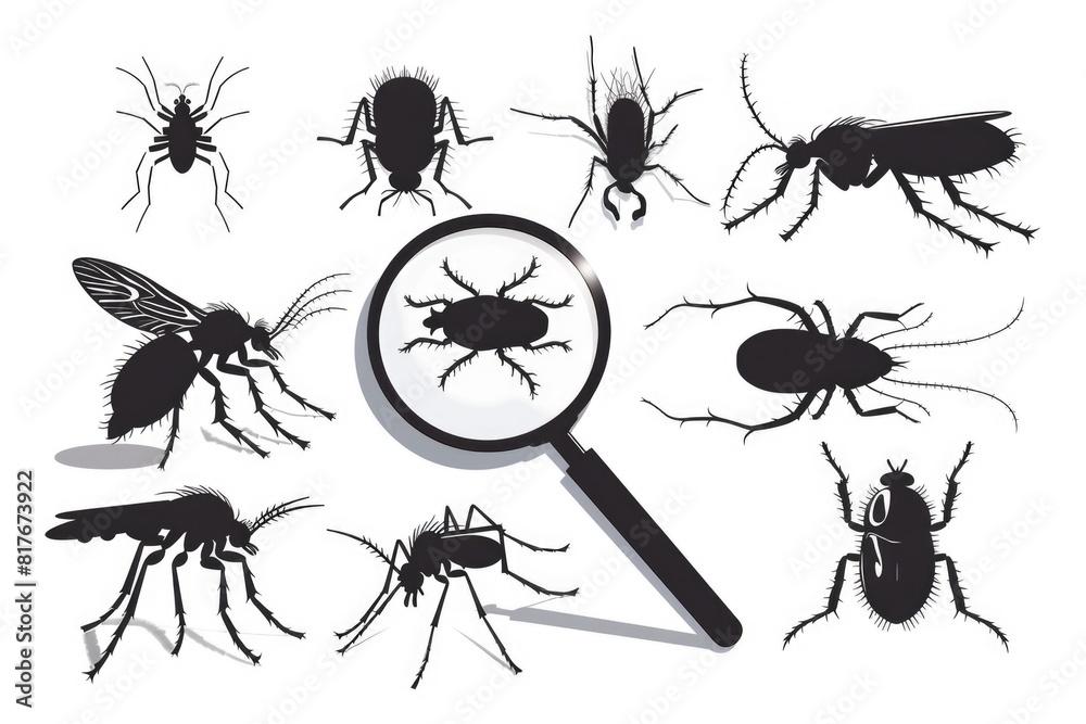 Poster close-up view of insects under a magnifying glass. ideal for science or educational projects
