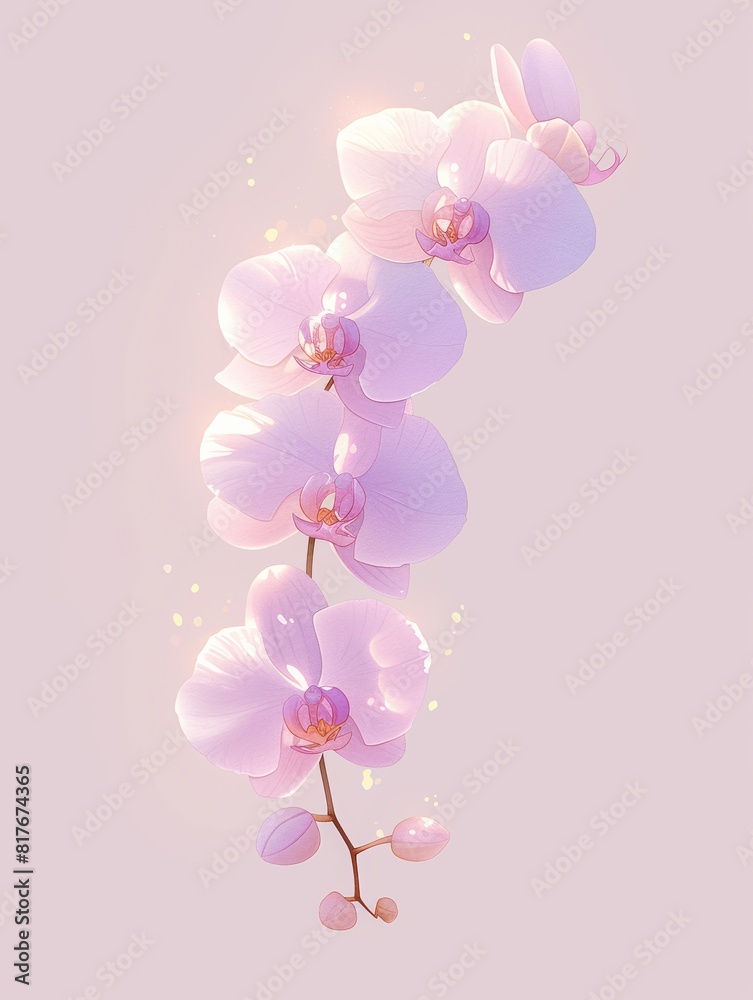 Poster Phalaenopsis, painted with watercolor paints, bright colors, children's book illustration, rough 2D animation, isolated on white background